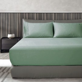 Luxton 1000TC Egyptian Cotton Fitted Sheet Set King Single Size Sage Green Color 40cm Deep Pocket Breathable Cotton Sateen Combo Fitted Sheet 2PCS Set NO Flat Sheet (King Single Size, Sage Green)