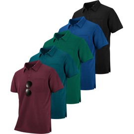 ZITY 5 Pack Polo Shirts for Men with Pocket Dry Quickly Short Sleeve Athletic Outdoor Work Collared Shirts L