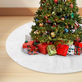 78 cm Christmas Tree Skirt White Christmas Tree Skirt Faux Fur Plush Round Christmas Tree Skirts for Merry Christmas Tree Decoration