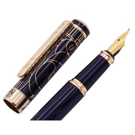 Lanxivi Picasso 902 Gentleman Fountain Pen Bent Nib Fude Pen, Fine to Broad Size, Black Gold Collection Signature Pen