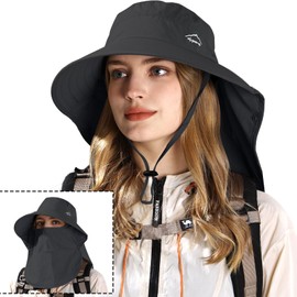Rosoz Sun Hat for Men Women with Neck Flap,Wide Brim UPF50+ Fishing Hat with Detachable Face Cover Outdoor Sun Protection Hat