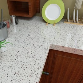 Livelynine 15.8"x394" White Granite Countertop Peel and Stick Wallpaper Terrazzo Contact Paper for Countertops Waterproof Granite Table Top Sticker Cover Kitchen Counter Top Covers Removable Sticky