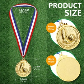 Hianjoo 12 Pack Soccer Medals for Kids and Adults, Metal Gold Award Medals 1st Place Medals with Neck Ribbon, Participation Medals for Soccer Party Favors, Soccer Competitions and Celebration, 2 inch