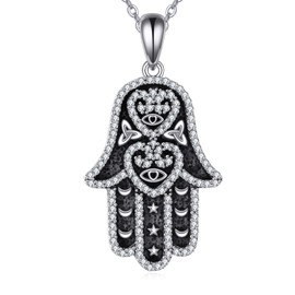 Hamsa Necklace 925 Sterling Silver Hamsa Hand Necklace Protection Necklace Amulet Hamsa Jewelry Gifts for Men and Women (hamsa hand)