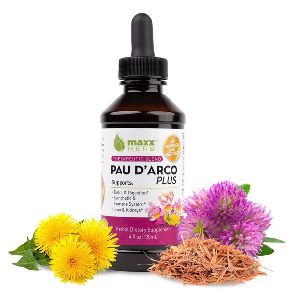 Maxx Herb Pau D'Arco Extract, Dandelion & Red Clover for Detox & Cleansing, 4oz