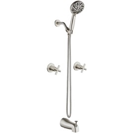 gotonovo 2 Handles Tub Shower Faucet Set,Bathtub Faucet Set with 6 Modes Handheld Spray Shower System with Tub Spout,Shower Head and Handle Set Shower Fixture Wall Mount Brushed Nickel