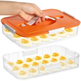 2-Layer Deviled Egg Containers with Lid, 36 Slots Plastic Detachable Egg Tray Carrier with Handle, Clear Eggs Storage Box Portable Eggs Holder for Easter Party Home Kitchen Refrigerator Supplies