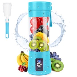 MIAOKE Portable Smoothie Blender, Personal Mini Juice Blender with Six Blades in 3D, USB Rechargeable Juicer Cup for Home/Office/Outdoors (Blue)