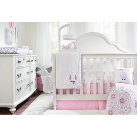 Wendy Bellissimo Pink and White Crib Skirt/Dust Ruffle, Extra Long, Baby Bedding, Hudson Collection