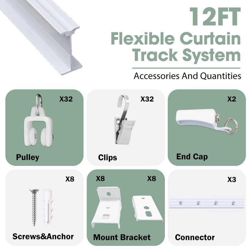 Cbsroro Flexible Bendable Ceiling Curtain Track, Room Divider Curtain Rod