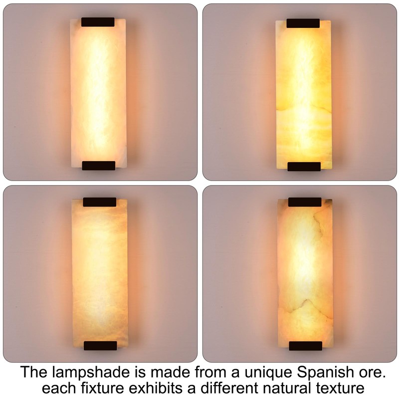 14.2in Alabaster Wall Sconce Hardwired, Large Vertical Natural Marble Wall