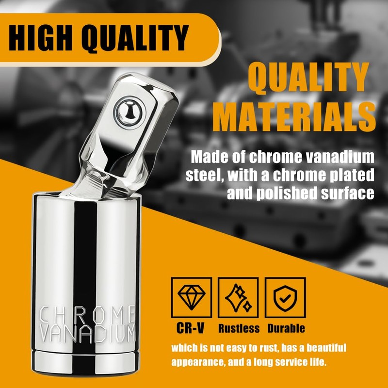 3PCS Universal Joint Socket Set, 1/4” 3/8” 1/2” Drive Swivel