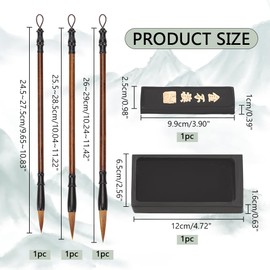 PH PandaHall Calligraphy Ink Stone Chinese Traditional Inkstone Brush Set Calligraphy Ink Grinding Ink Dish Ink Well Ink Tray Oriental Brush Ink Stone with 3pcs Brush for Practice Painting