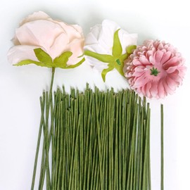Flower Stems, Flower Wire Wrapped with Paper, 100 Pcs, 2 Gauge, 10.23in/26cm, Floral Wire, Artificial Green Crafts Wire Wreath Making Supplies for Flower DIY