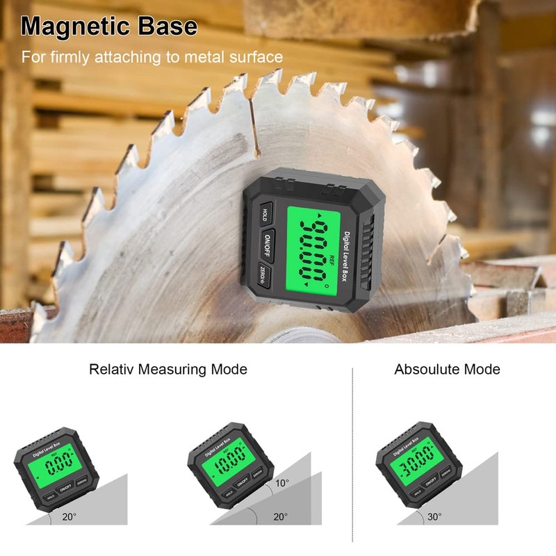 KKnoon Magnetic Digital Protractor LCD Display Inclinometer Absolute and Relative