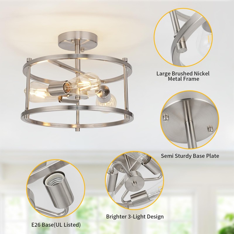 foucasal Semi Flush Mount 3-Light Modern Kitchen Light Fixtures -