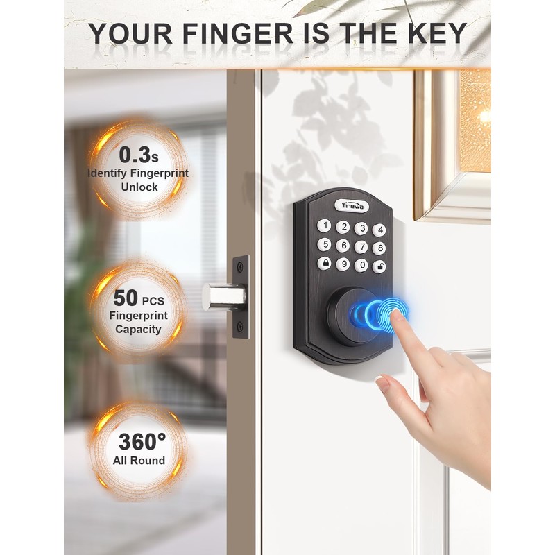 Tinewa Smart Locks for Front Door - Oil Rubbed Bronze