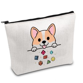 Corgi Throwing Dice Makeup Bag DND Dungeon Master Zipper Bag Gamer Dice Zipper Pouch DM Games Makeup Bag (Corgi D&D UK)