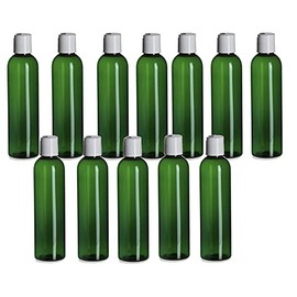 Natural Farms 12 Pack – 8 oz -Green Cosmo Plastic Bottles – White Flip Top - for Essential Oils, Perfumes, Cleaning Products