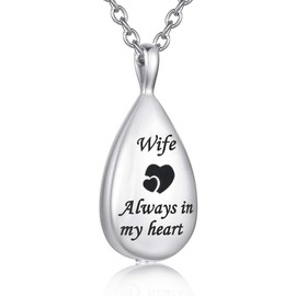 GLDZ Cremation Jewelry for Ashes,Forever in My Heart Carved Locket Urns Necklace Stainless Steel Keepsake Waterproof Memorial Pendant for mom & dad with Filling Kit (Wife)