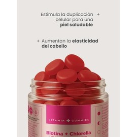 Gomitas de Biotina y Chlorella, Suplemento para Cabello, Uñas y Piel, con Antioxidantes, 2 Gomitas al Día