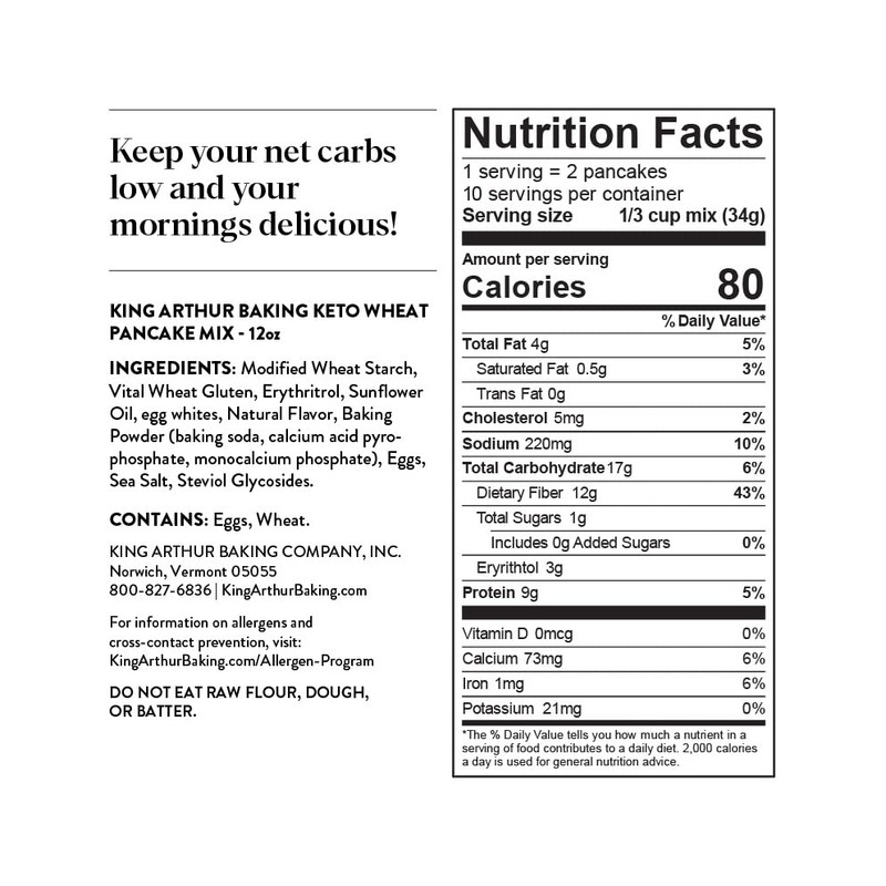 King Arthur, Keto Wheat Pancake Mix, Sourced Non-GMO, Certified Kosher,