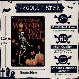 Skeleton Pumpkin Leaf Autumn Seasonal Metal Sign