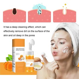 KTouler Turmeric Face Wash With Brush,Turmeric Wash and Care Set,2pcs Lemon Soap&1pcs Foaming Facial Cleanser&20pcs Cleansing Pads&2 Bubble Nets,for All Skin,3.38 Fl Oz/pcs