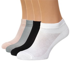 Duna Premium Womens Socks, Ultra Thin Breathable Cotton Socks for Women, Athletic Running Low Cut No Show Ankle Socks - 4 Pairs (White, Black, Gray, Beige)