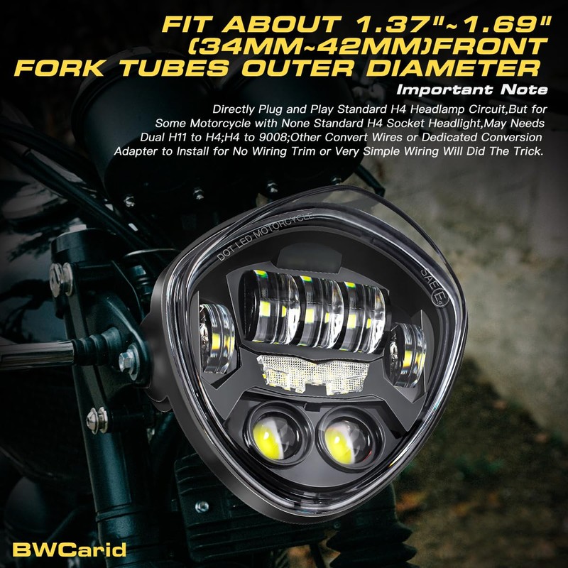 BWCarid 7 Inch LED Motorcycle Headlight DOT Approved With DRL