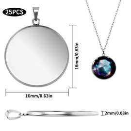 TXXATX Pack of 25 Pendant Trays Kit Cabochon Blanks 16 mm Stainless Steel Pendant Blanks Round Bezel Blanks Trays Pendant Settings for DIY Jewellery Bracelets Earrings Key Chain