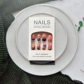 Medium Press on Nails Square Fake Nails Rainbow Hearts Black False Nails Gradient Black French Tip Glue on Nails with Design Glossy Full Cover Colored Acrylic Glue on Nails for Women Manicure 24Pcs