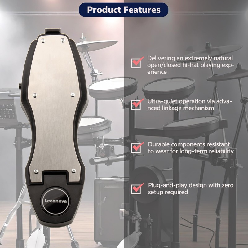 Leconova Electronic Hi-Hat Controller - Silent Linkage Hi-Hat Stand, Plug