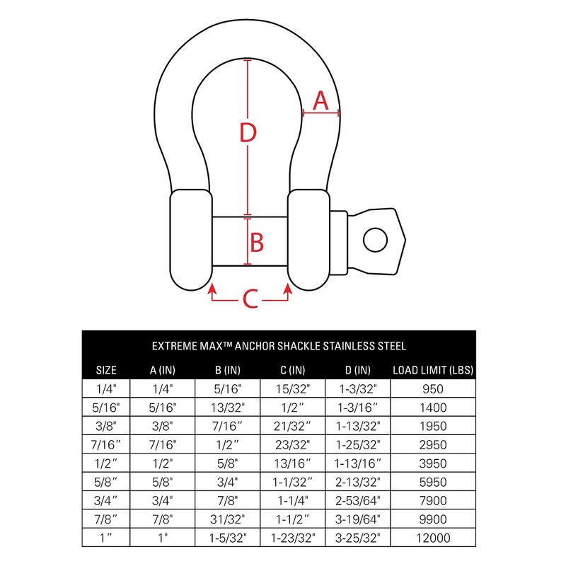 Extreme Max 3006.8315 BoatTector Stainless Steel Anchor Shackle - 5/16"