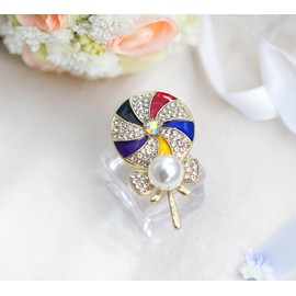 Gyn&Joy Golden Tone Clear Crystal Rhinestone Enamel Faux Pearl Lollipop Candy Brooch Pin Lapel Pin BZ160