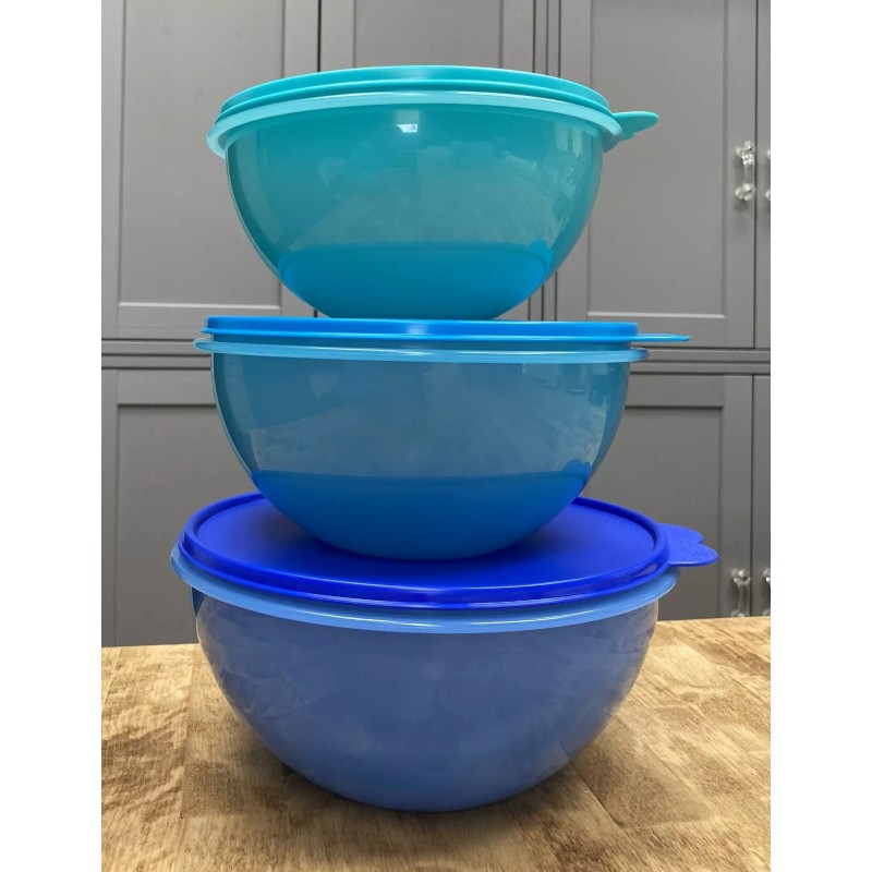 Tupperware Wonderlier 3-Piece Bowl Set with Seals-NEW-SHIP - Clear Bowls
