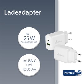 MediaRange 25 W Socket Charger with USB-A and USB-C Output, White