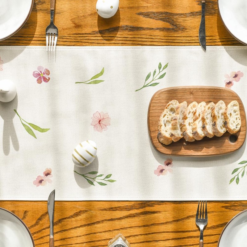 Artoid Mode Flower Rabbit Ears Easter Egg Easter Table Runner,