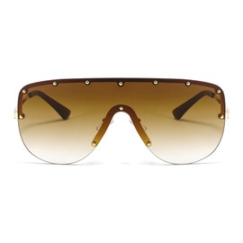 willochra Fashion Punk Rimless Oversized One Piece Shield Flat Top Sunglasses Y2k rivet Sun Glasses Female Eyewear (brown)