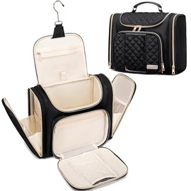 Romenrita Travel Toiletry Bag for Women, Hanging Toiletry Bag, Water-Resistant Cosmetic Makeup Bag Bathroom Bag Portable Shower Caddy for College Dorm Travel Essential for Toiletries & Cosmetics Black