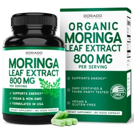 Organic Moringa Supplement (800mg Per Serving) Moringa Organic Supplement Oleifera Leaf Energy & Immune Support with 50:1 Extract (180 Vegan Capsule ) - Vegan Safe , Non GMO , & USA Made