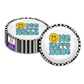 One Happy Dude Smiley Face 1st Birthday Party Supplies Large 9" Paper Plates in Bulk 32 Piece