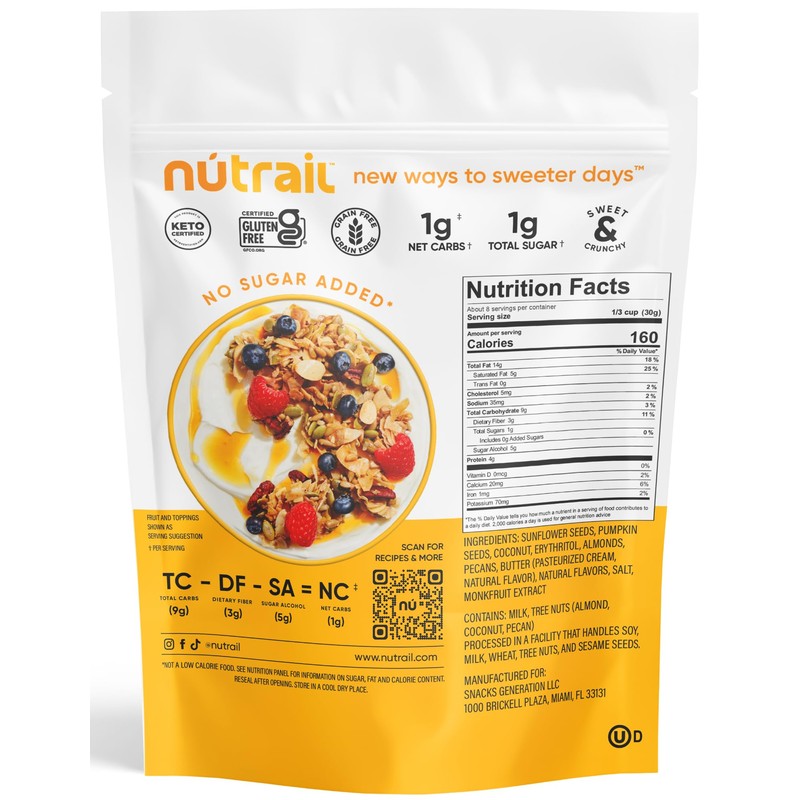 NuTrail Nut Granola Cereal, Honey Nut, No Sugar Added, Keto,