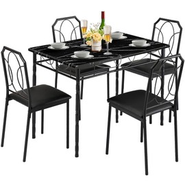 VECELO 5 Pieces Sets,43.3" Table&chairs for 4,Industrial Counter Height Tabletop with Bar Stools, Rectangle Breakfast Chairs, Living Room, Apartment, Dining table for 4, BLack