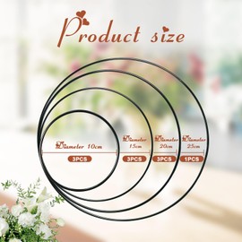 SKENGWEL Pack of 10 Metal Rings for Crafts, Black Metal Ring, Decorative Rings for Hanging, 10 cm/15 cm/20 cm/25 cm for DIY Floral Hoop, Wedding Wreath, Floristry, Wall Hanging