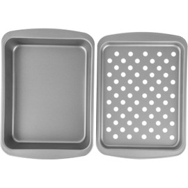 OvenStuff Nonstick Toaster Oven Bake, Broil and Roast Set, 6.5 x 1.8 x 8.5 inches, 2-Piece Set, Grey