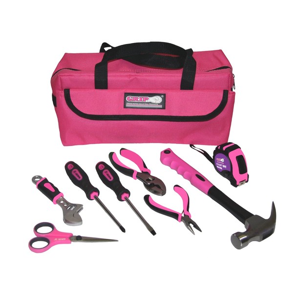 Grip 9 pc Pink Children's Tool Kit, Kids Tools, Real Tools