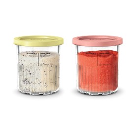 Ninja Ninja Creami Deluxe Pints 2 Pack, Compatible with NC500 Series Creami Deluxe Ice Cream Makers, Genuine Ninja Pint, BPA-Free & Dishwasher Safe, Color Lids, 1 Pint Each, Clear/Coral/Yellow, XSKPNTLD2