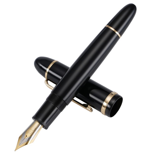 Jinhao X159 Fine Nib Fountain Pen, Black with Golden Clip
