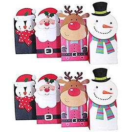 Set of 8 Alef Diecut Holiday Present Sacks in 4 Fun Designs 10-1/2" x 3-1/4" Size